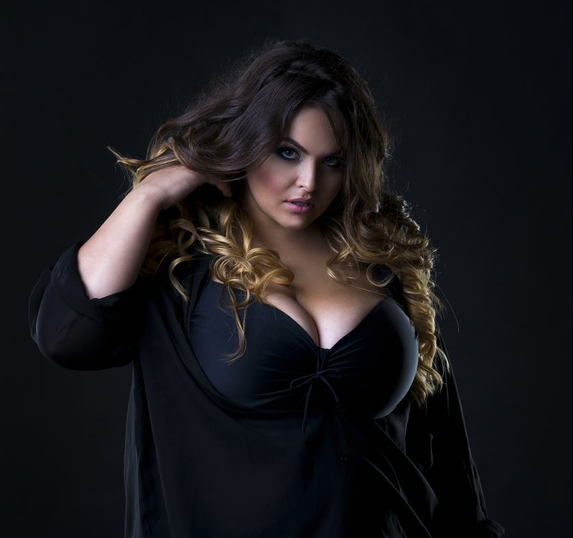 Young beautiful plus size model in underwear, xxl woman